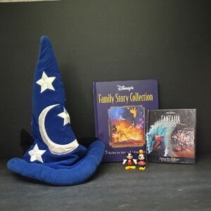 Walt Disney World Mickey Mouse Fantasia Blue Sorcerer Wizard Hat w Ears + Books
